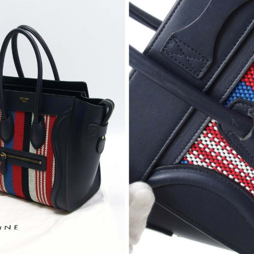Celine Luggage Micro Shopper Striped Handbag Dark Navy - Picture 5 of 11